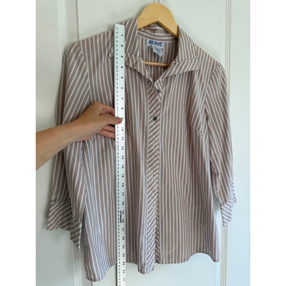 Blair Stripe Button‎ Front Shirt Women's Small Roll Tab Career Coastal Classic - Picture 8 of 9